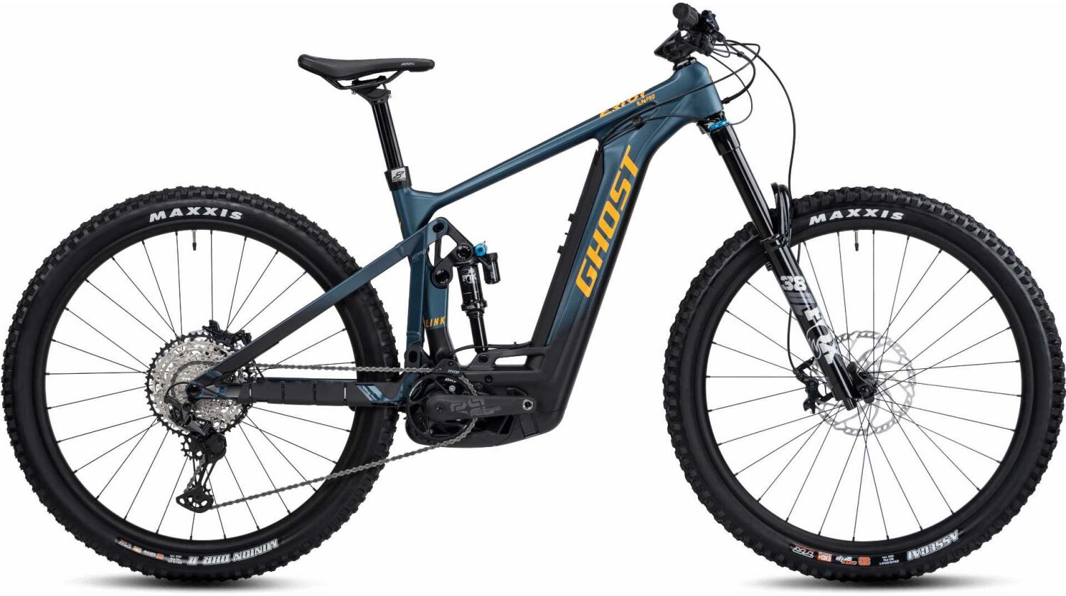 Ghost E-Riot EN CF Pro 750 Wh E-Bike Fully dirty blue/dirty orange glossy/matt