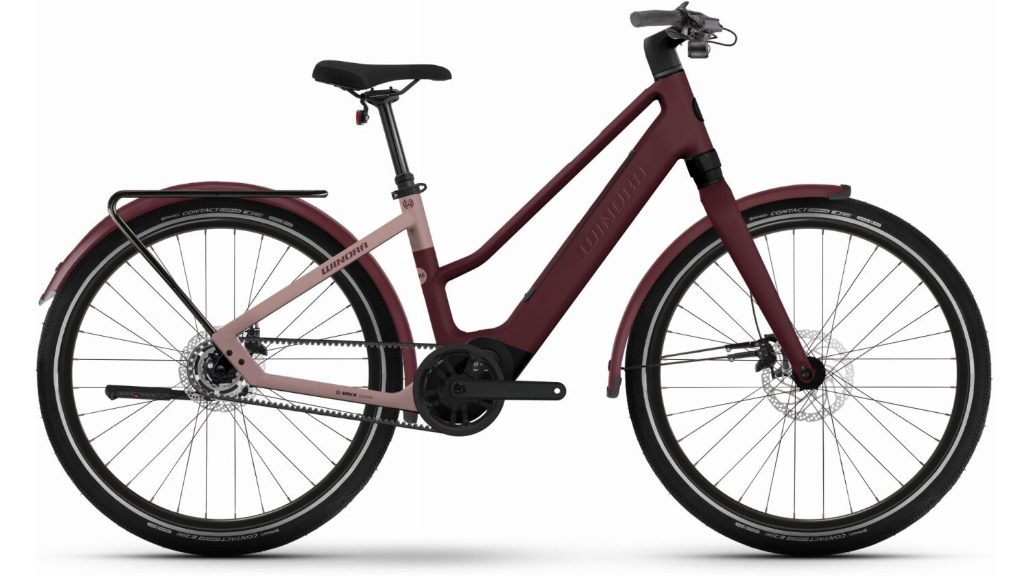 Winora iRide Pure R5f 400 Wh E-Bike Trapez 27,5" red velvet matt, rose tan matt