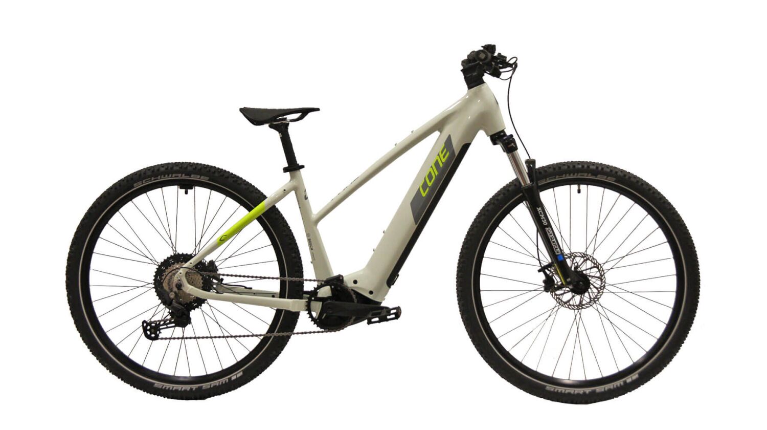 Cone eTrail IN 3.0 625 Wh E-Bike Hardtail Trapez 29" hellgrau-dunkelgrau-schwarz/gelb