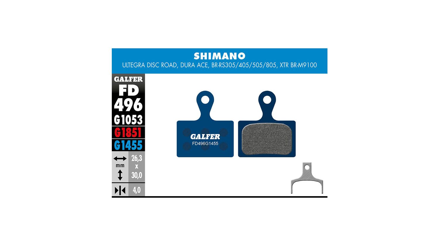 Galfer Bremsbelag Road Shimano - Ultegra Disc Road, Dura Ace, BR-RS305/405/505/ 26,3 x 30 x 4 mm 1 Paar blau