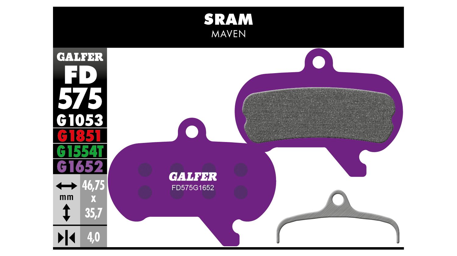 Galfer E-Bike Bremsbelag SRAM Maven 46,75 x 35,7 x 4 mm 1 Paar violett