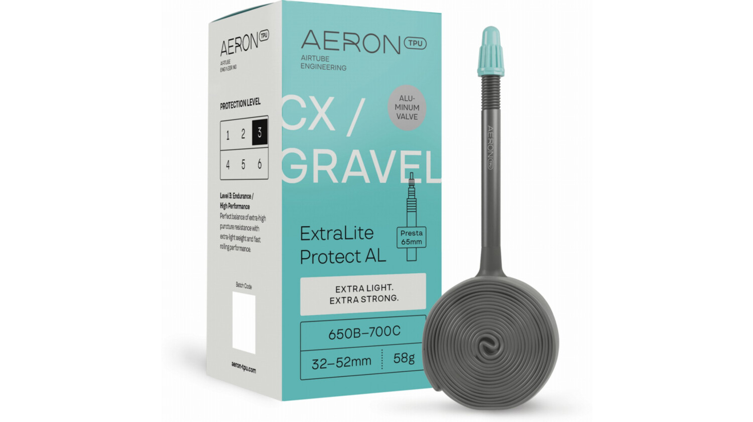 Aeron/TPU CX/Gravel - ExtraLite Protect AL 32-52 mm Schlauch 27,5"-28" black Ventil SV 65 mm