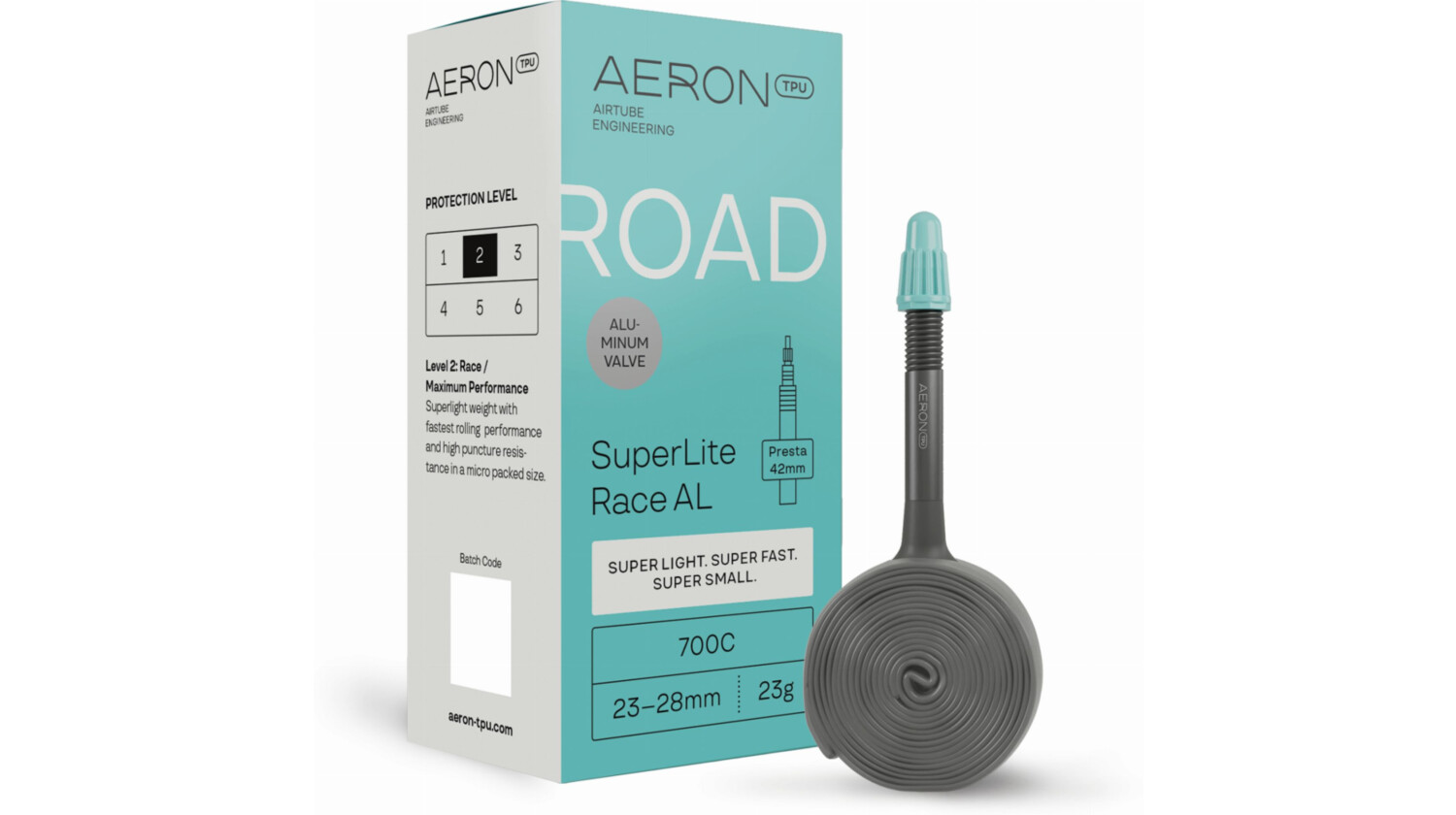 Aeron/TPU Road - SuperLite Race AL 23–28 mm Schlauch 28" black Ventil SV