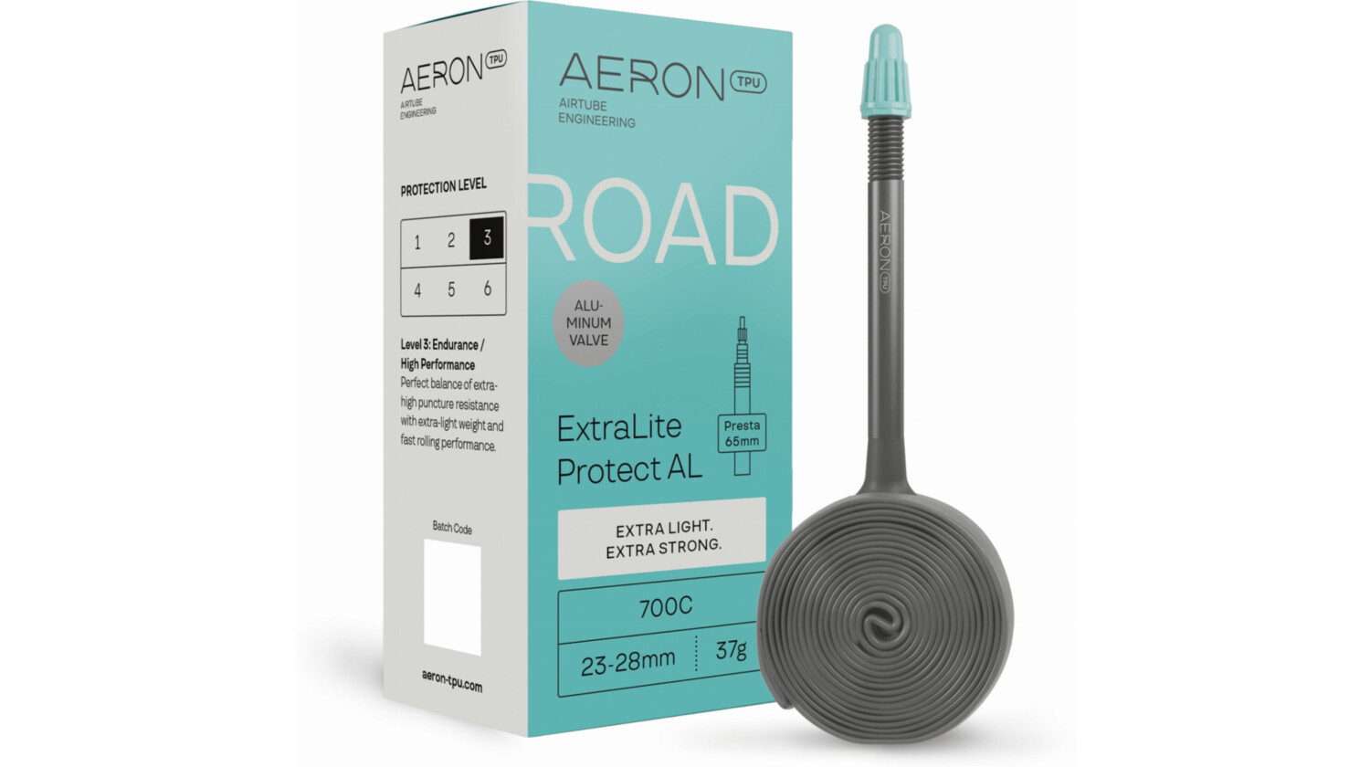 Aeron/TPU Road - ExtraLite Protect AL 23-28 mm Schlauch 28" black Ventil SV 65 mm