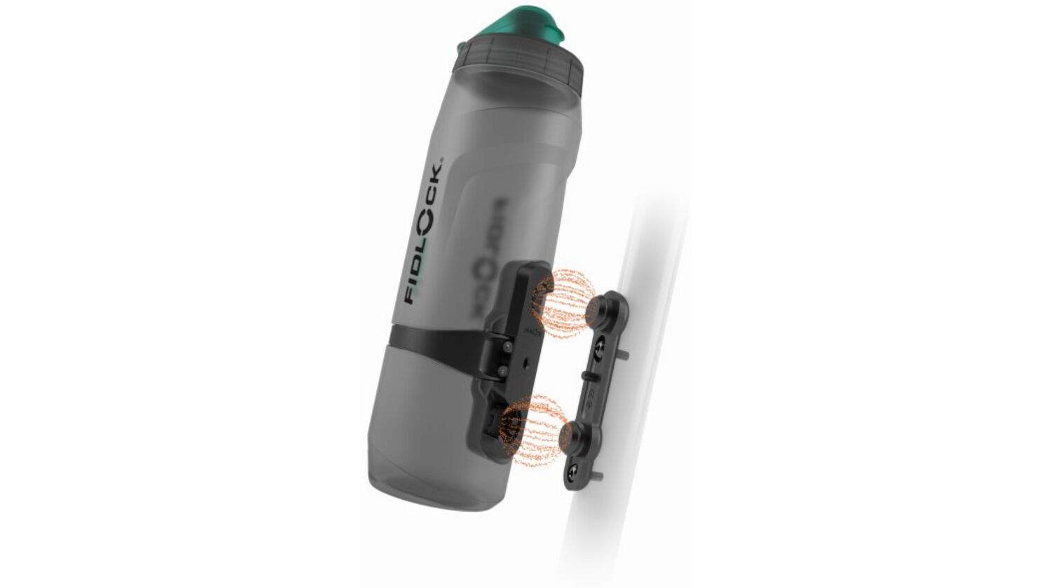 Fidlock Twist Antibacterial Trinkflasche inkl. magnet-mechanischem Flaschenhaltersystem für Fahrradrahmen transparent schwarz/hellgrüne Staubkappe