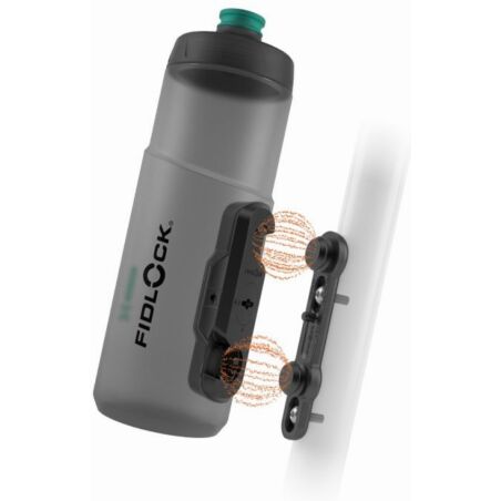 Fidlock Twist Antibacterial Trinkflasche inkl. magnet-mechanischem Flaschenhaltersystem f&uuml;r Fahrradrahmen transparent schwarz/hellgr&uuml;ne Staubkappe