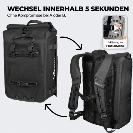 Valkental TrailX 2in1 Fahrradtasche &amp; Rucksack f&uuml;r jeden Untergrund 28 L
