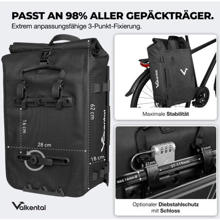 Valkental TrailX 2in1 Fahrradtasche &amp; Rucksack f&uuml;r jeden Untergrund 28 L