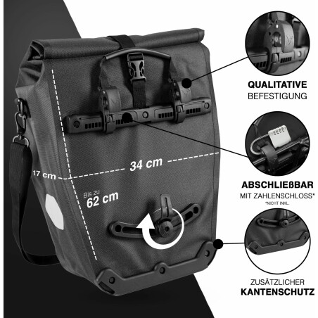 Valkental Bike Bag Urban Praktische 2in1 Gep&auml;cktr&auml;gertasche im urbanen Look 22 L inkl. Umh&auml;ngegurt