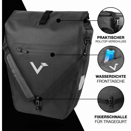 Valkental Bike Bag Urban Praktische 2in1 Gep&auml;cktr&auml;gertasche im urbanen Look 22 L inkl. Umh&auml;ngegurt