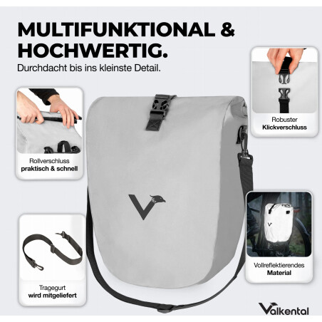 Valkental Bike Bag gro&szlig;e &amp; wasserdichte Gep&auml;cktr&auml;gertasche inkl. Umh&auml;ngegurt reflective