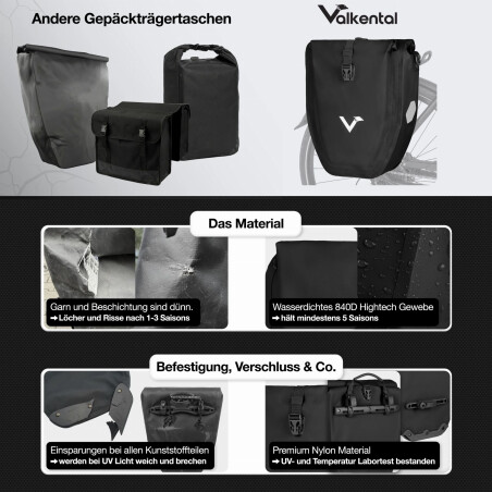 Valkental Bike Bag gro&szlig;e &amp; wasserdichte Gep&auml;cktr&auml;gertasche inkl. Umh&auml;ngegurt reflective