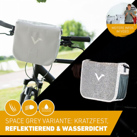 Valkental Front Pack Robuste &amp; wasserdichte Lenkertasche ohne Halterung grey reflective 7 L