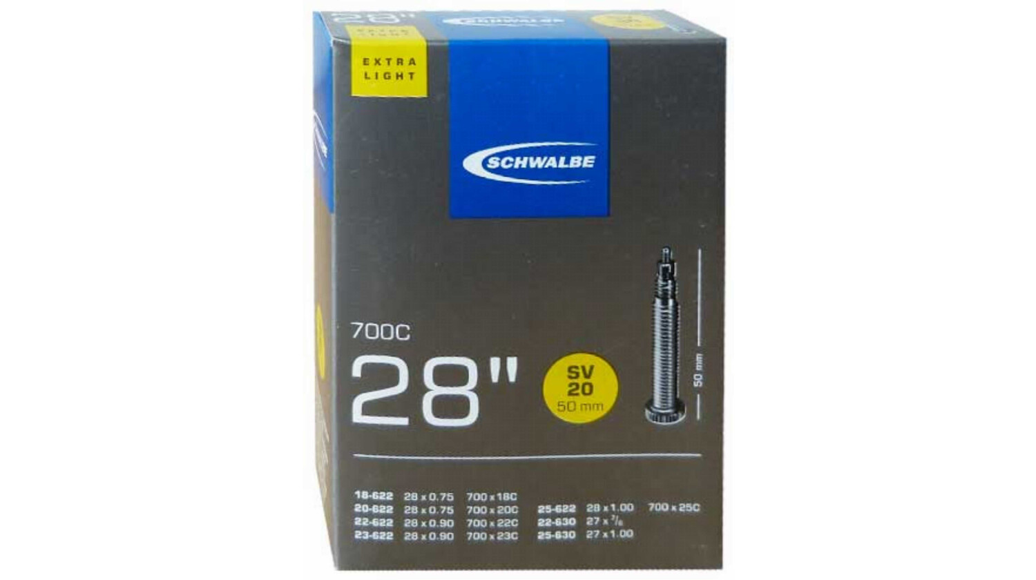 Schwalbe Nr.20 Extralight Schlauch 28 SV 50mm